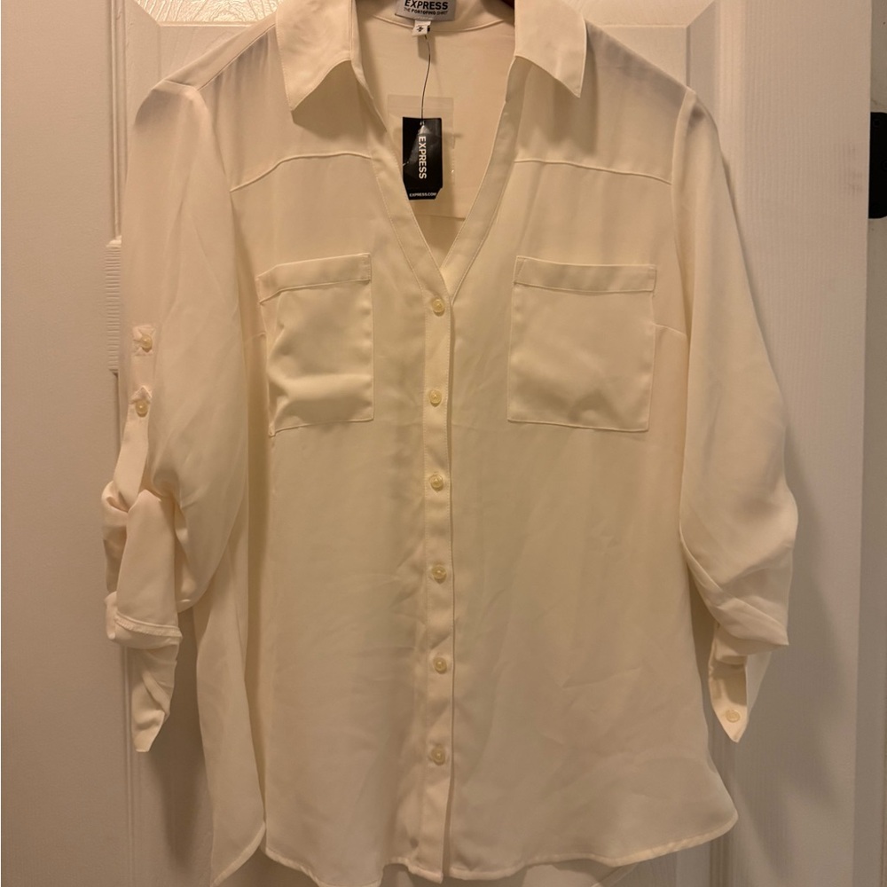 Express Cream Button-Up Blouse